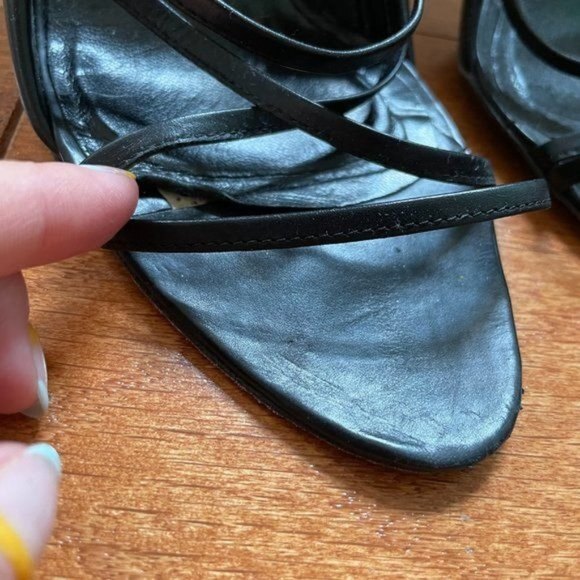 Delman Strappy Leather Open Toe Stiletto Heels - Picture 4 of 10